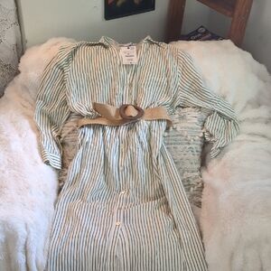 Striped Button-Up Dress with Belt Sz m